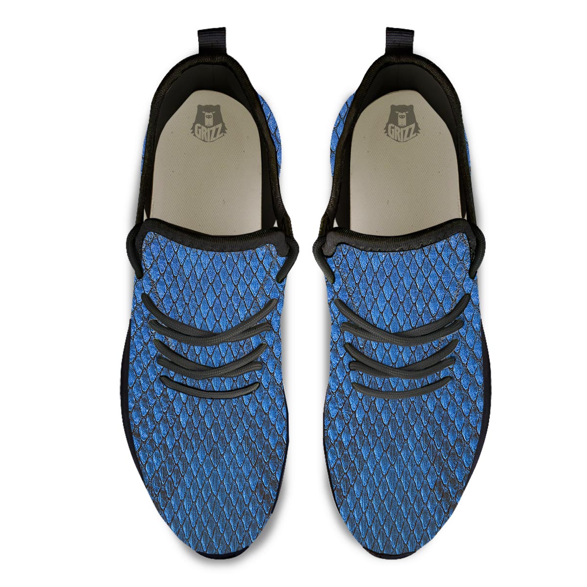 Snakeskin Steel Blue Print Black Athletic Shoes-grizzshop