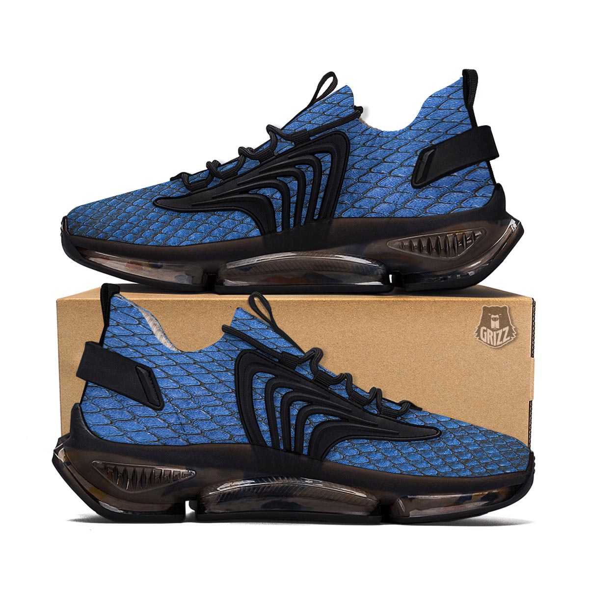 Snakeskin Steel Blue Print Black Gym Shoes-grizzshop