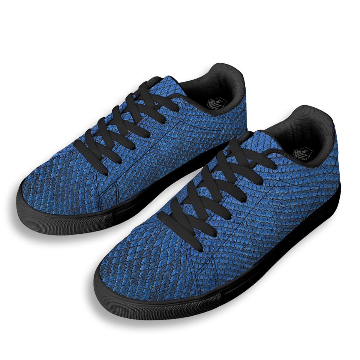 Snakeskin Steel Blue Print Black Low Top Sneakers-grizzshop