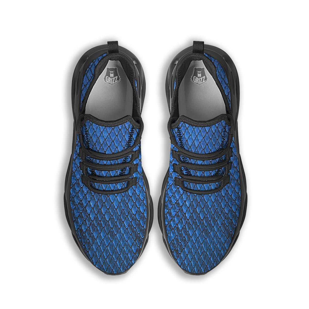 Snakeskin Steel Blue Print Black Running Shoes-grizzshop
