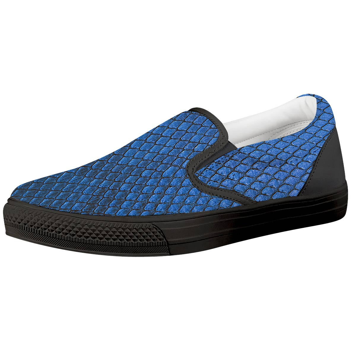 Snakeskin Steel Blue Print Black Slip On Shoes-grizzshop