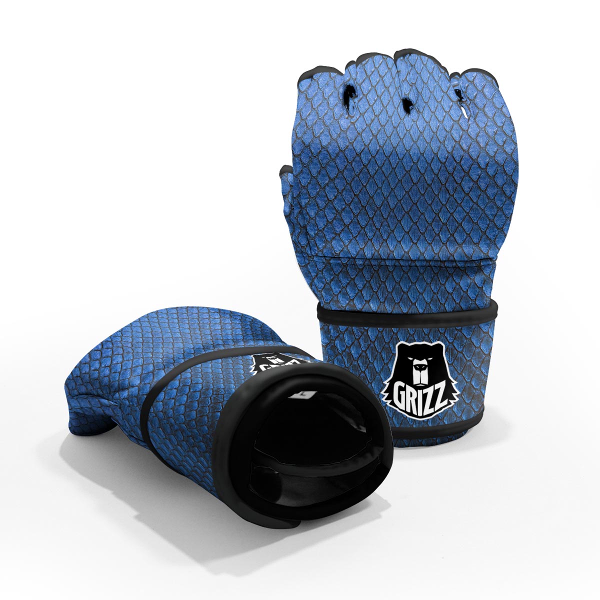 Snakeskin Steel Blue Print MMA Gloves-grizzshop
