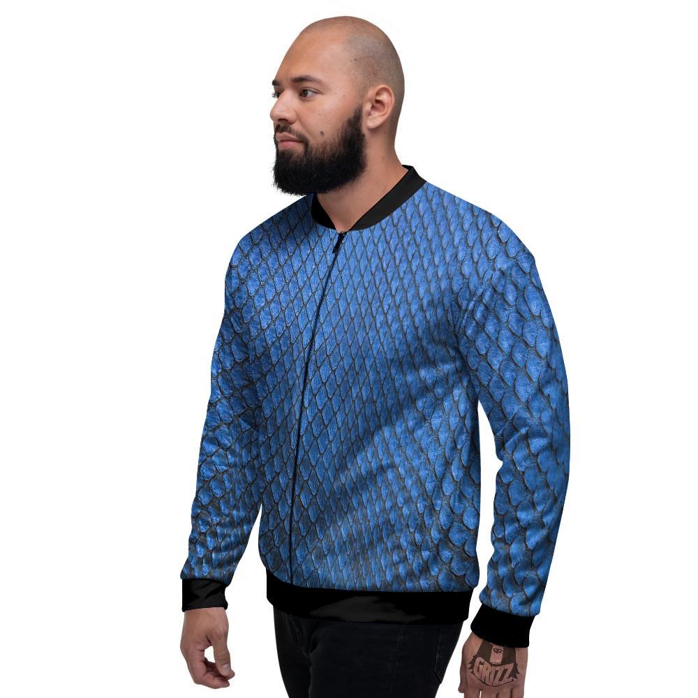 Snakeskin Steel Blue Print Men's Bomber Jacket-grizzshop