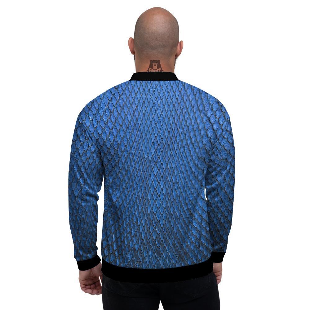 Snakeskin Steel Blue Print Men's Bomber Jacket-grizzshop