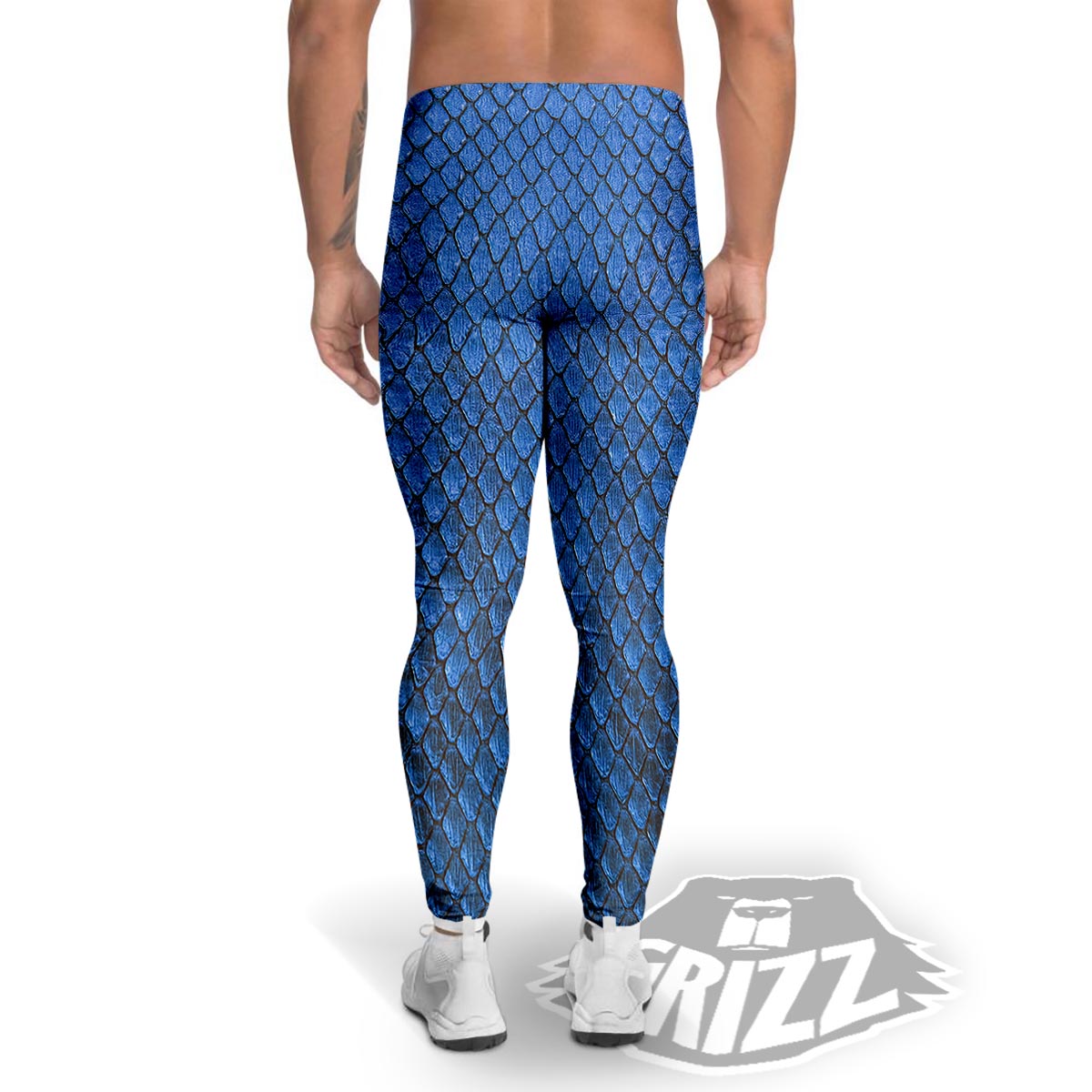 Snakeskin Steel Blue Print Men's Leggings-grizzshop