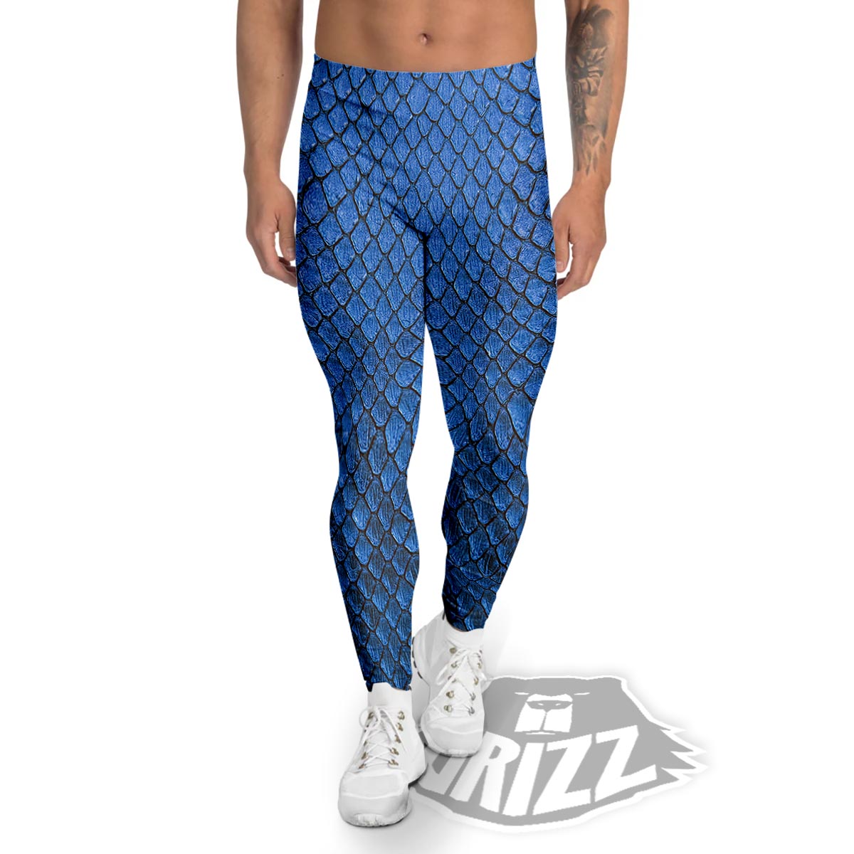 Snakeskin Steel Blue Print Men's Leggings-grizzshop
