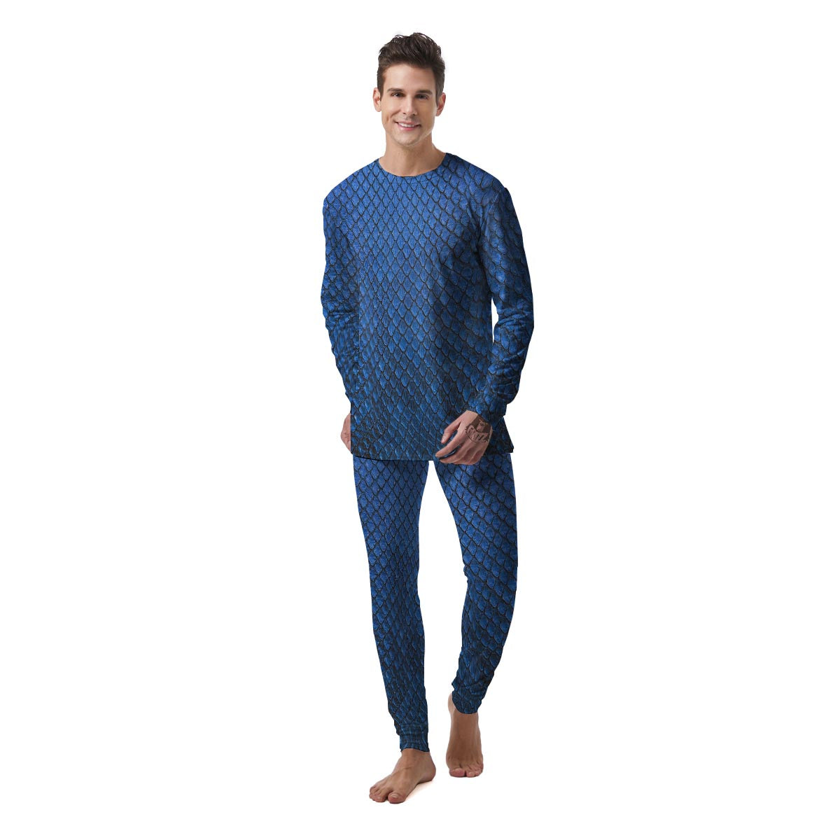 Snakeskin Steel Blue Print Men's Pajamas-grizzshop