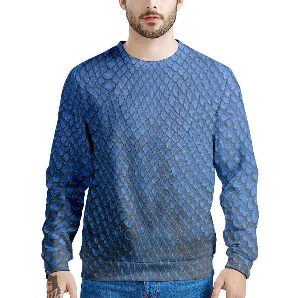 Snakeskin Steel Blue Print Men's Sweatshirt-grizzshop