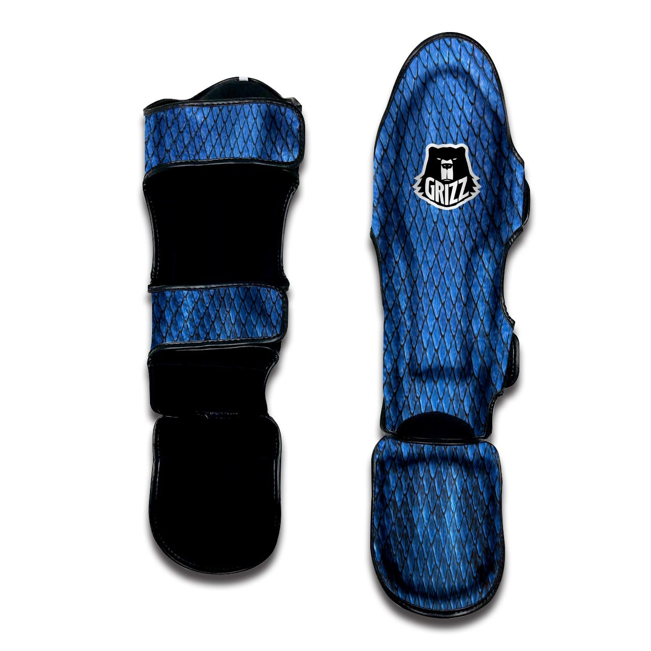 Snakeskin Steel Blue Print Muay Thai Shin Guards-grizzshop