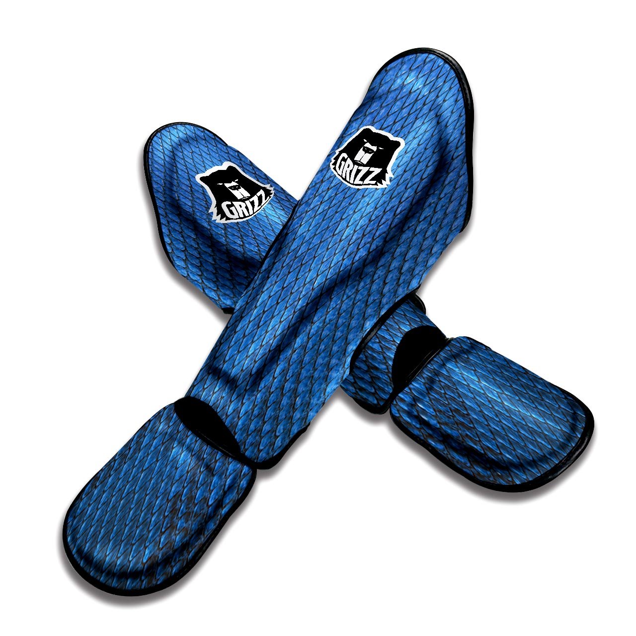 Snakeskin Steel Blue Print Muay Thai Shin Guards-grizzshop