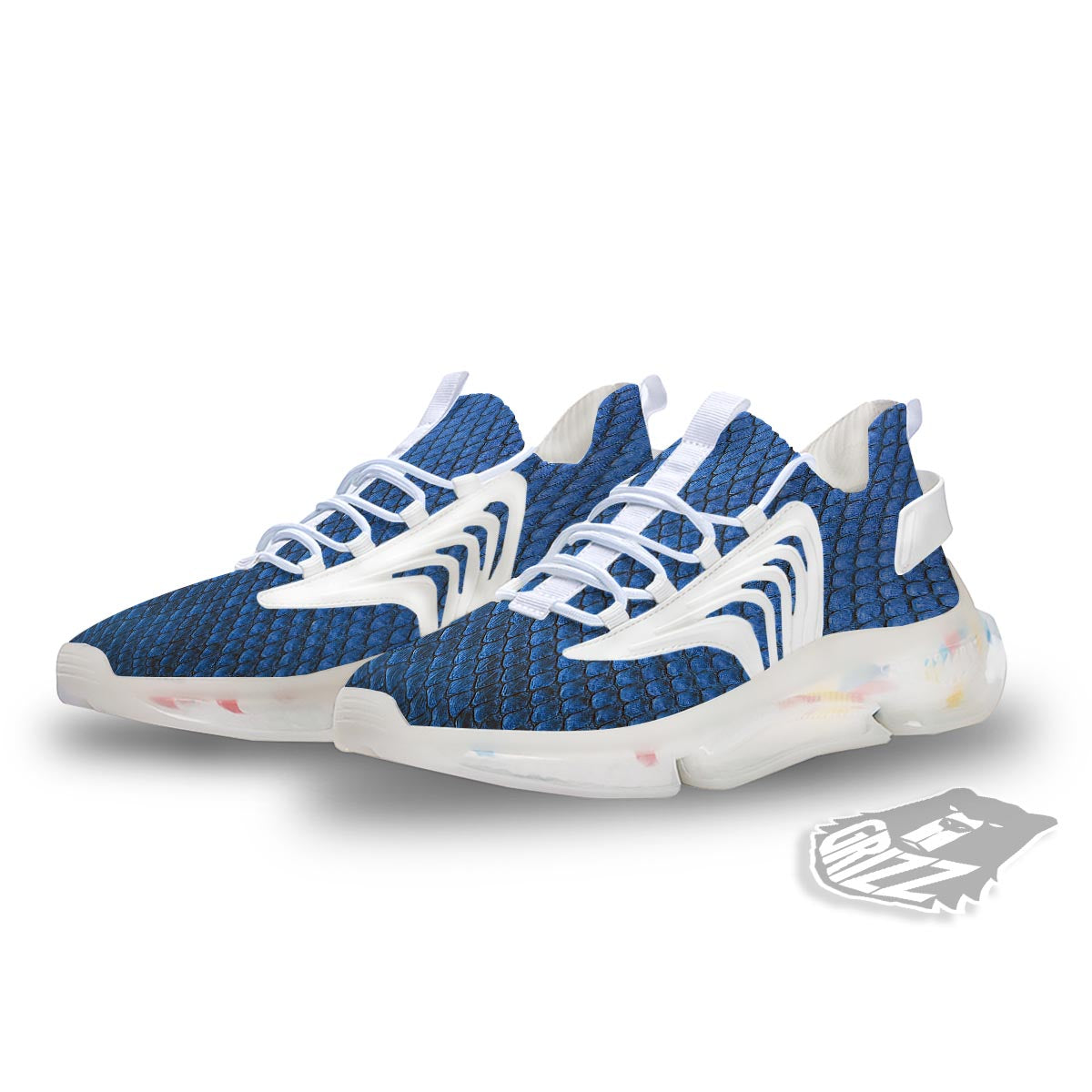 Snakeskin Steel Blue Print White Gym Shoes-grizzshop