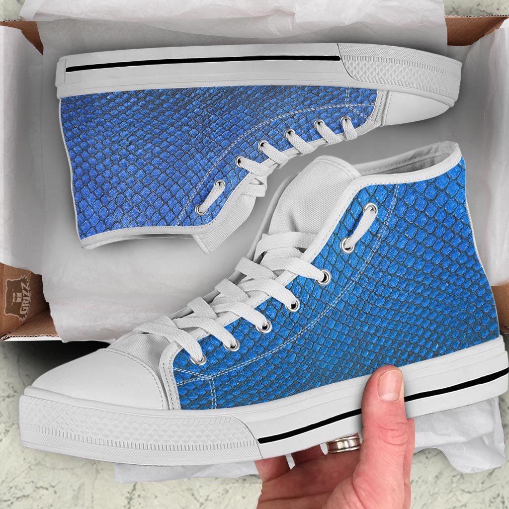 Snakeskin Steel Blue Print White High Top Shoes-grizzshop