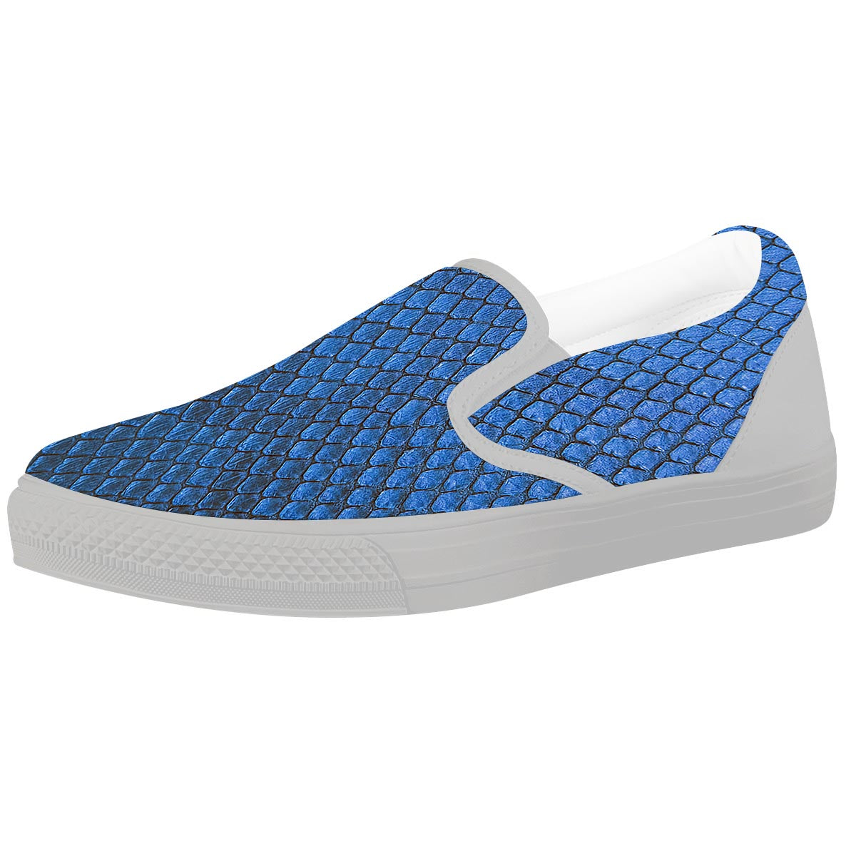 Snakeskin Steel Blue Print White Slip On Shoes-grizzshop
