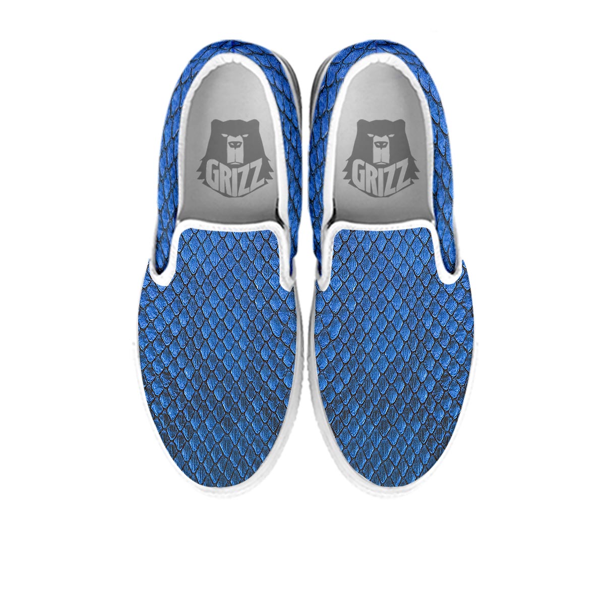 Snakeskin Steel Blue Print White Slip On Shoes-grizzshop