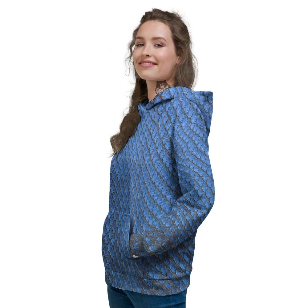 Snakeskin Steel Blue Print Women's Hoodie-grizzshop