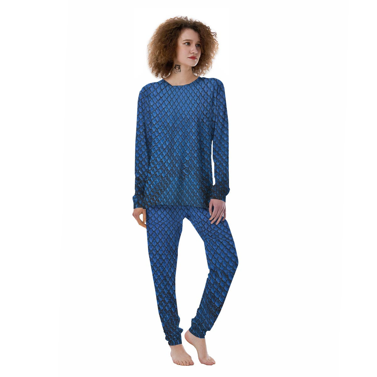 Snakeskin Steel Blue Print Women's Pajamas-grizzshop