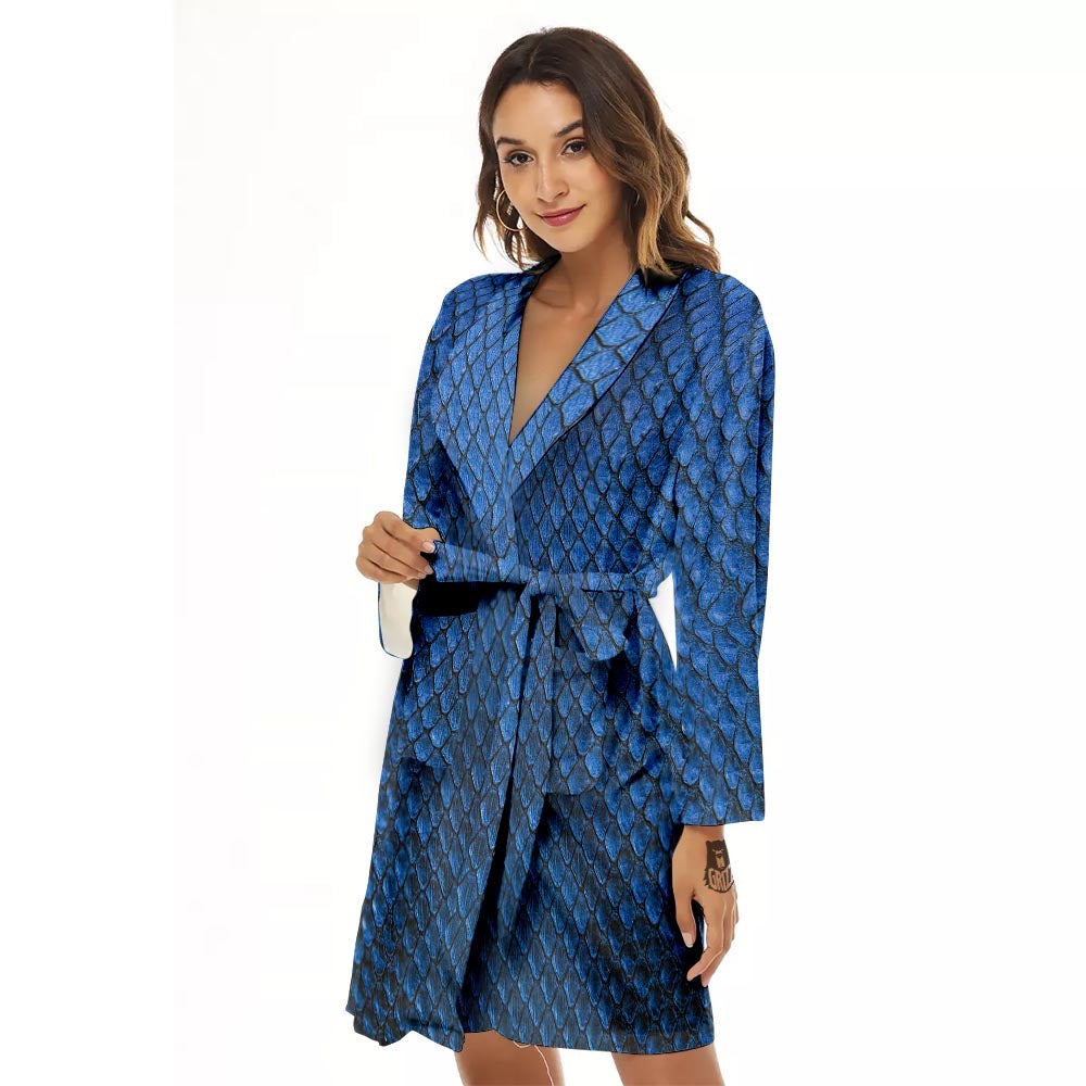 Snakeskin Steel Blue Print Women's Robe-grizzshop