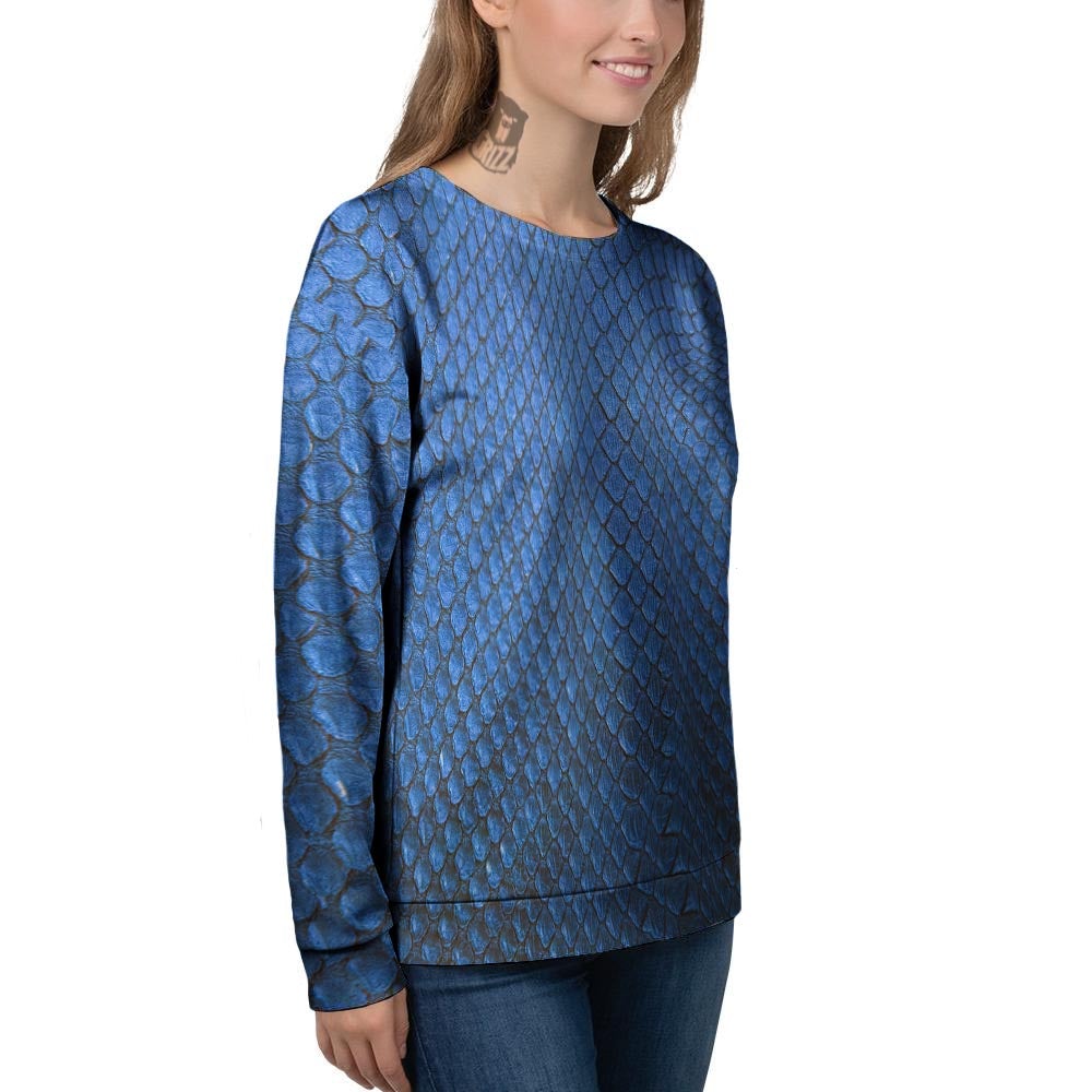 Snakeskin Steel Blue Print Women's Sweatshirt-grizzshop