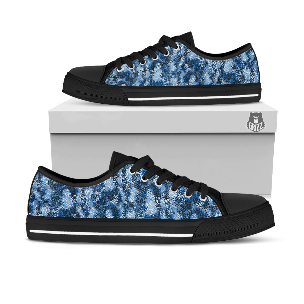 Snakeskin Watercolor Print Pattern Black Low Top Shoes-grizzshop