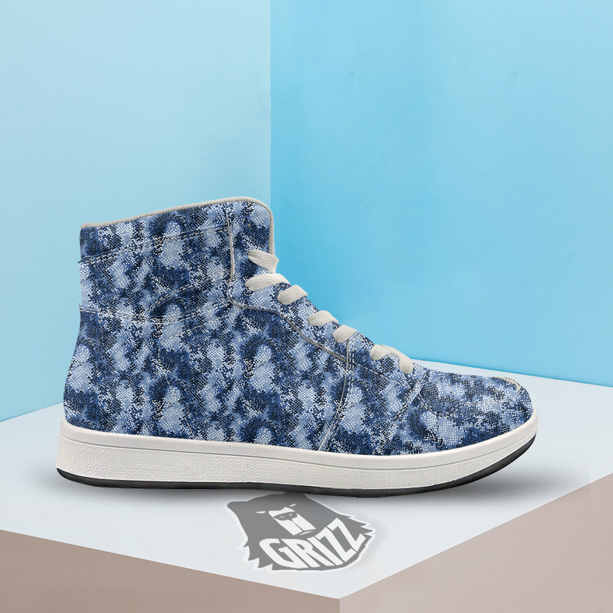 Snakeskin Watercolor Print Pattern High Top Sneakers-grizzshop