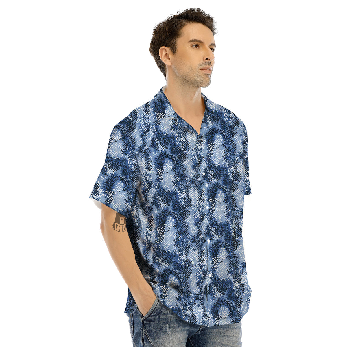Snakeskin Watercolor Print Pattern Men's Hawaiian Shirt-grizzshop