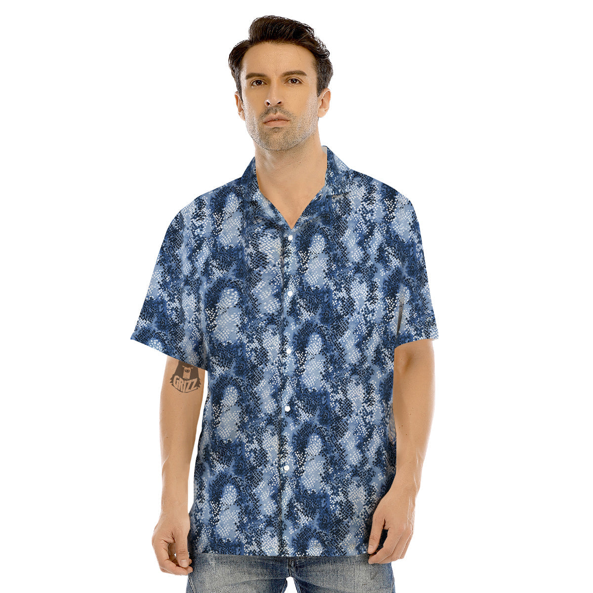 Snakeskin Watercolor Print Pattern Men's Hawaiian Shirt-grizzshop