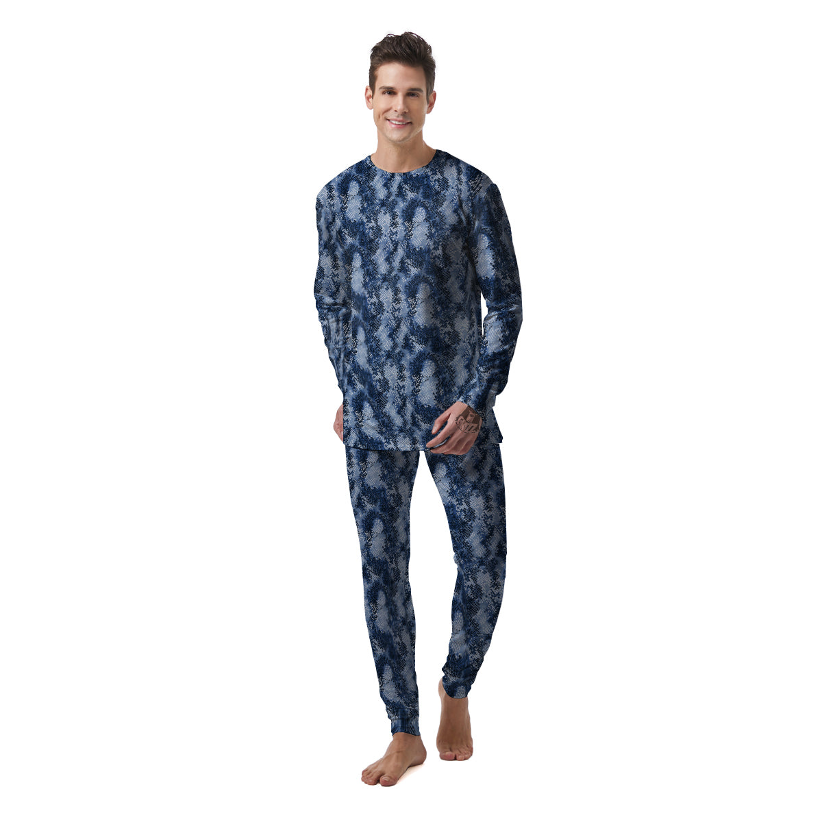 Snakeskin Watercolor Print Pattern Men's Pajamas-grizzshop