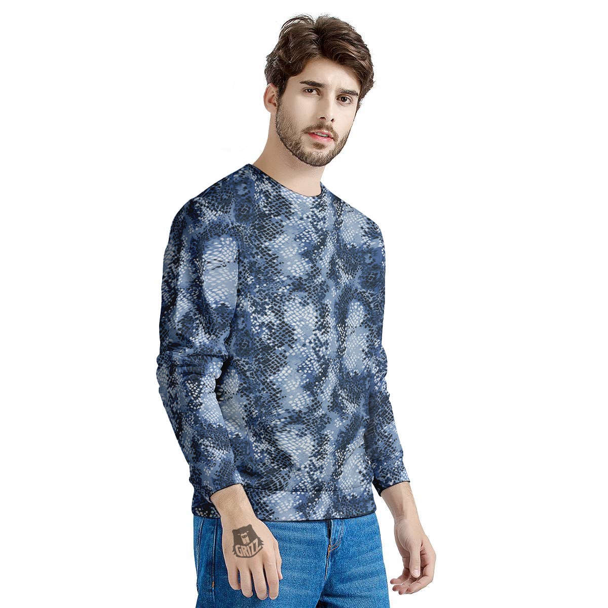 Snakeskin Watercolor Print Pattern Men's Sweatshirt-grizzshop