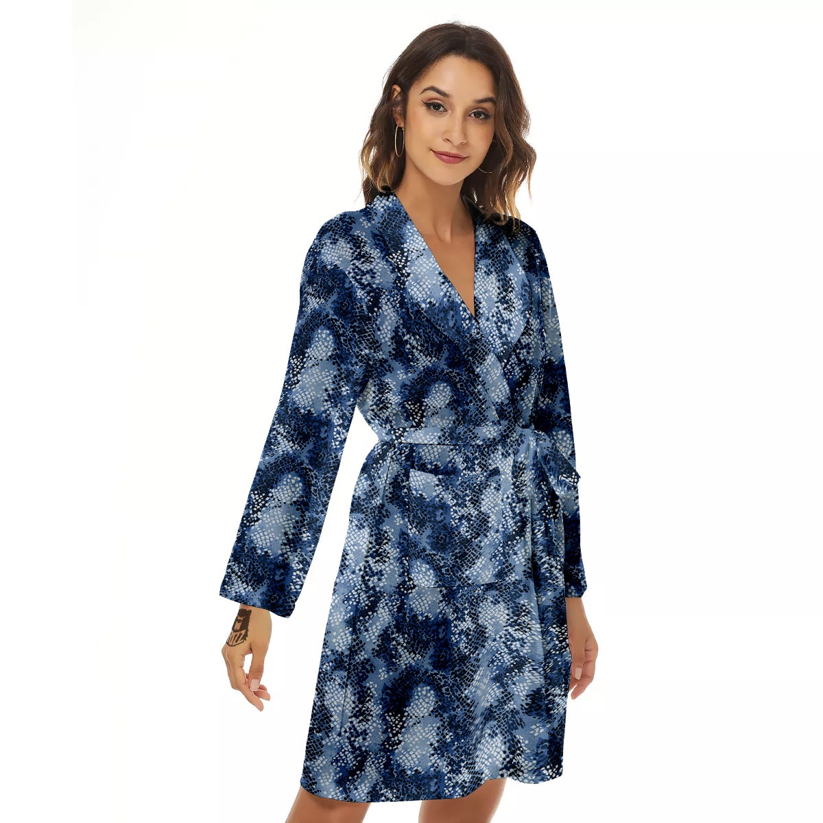 Snakeskin Watercolor Print Pattern Women's Robe-grizzshop