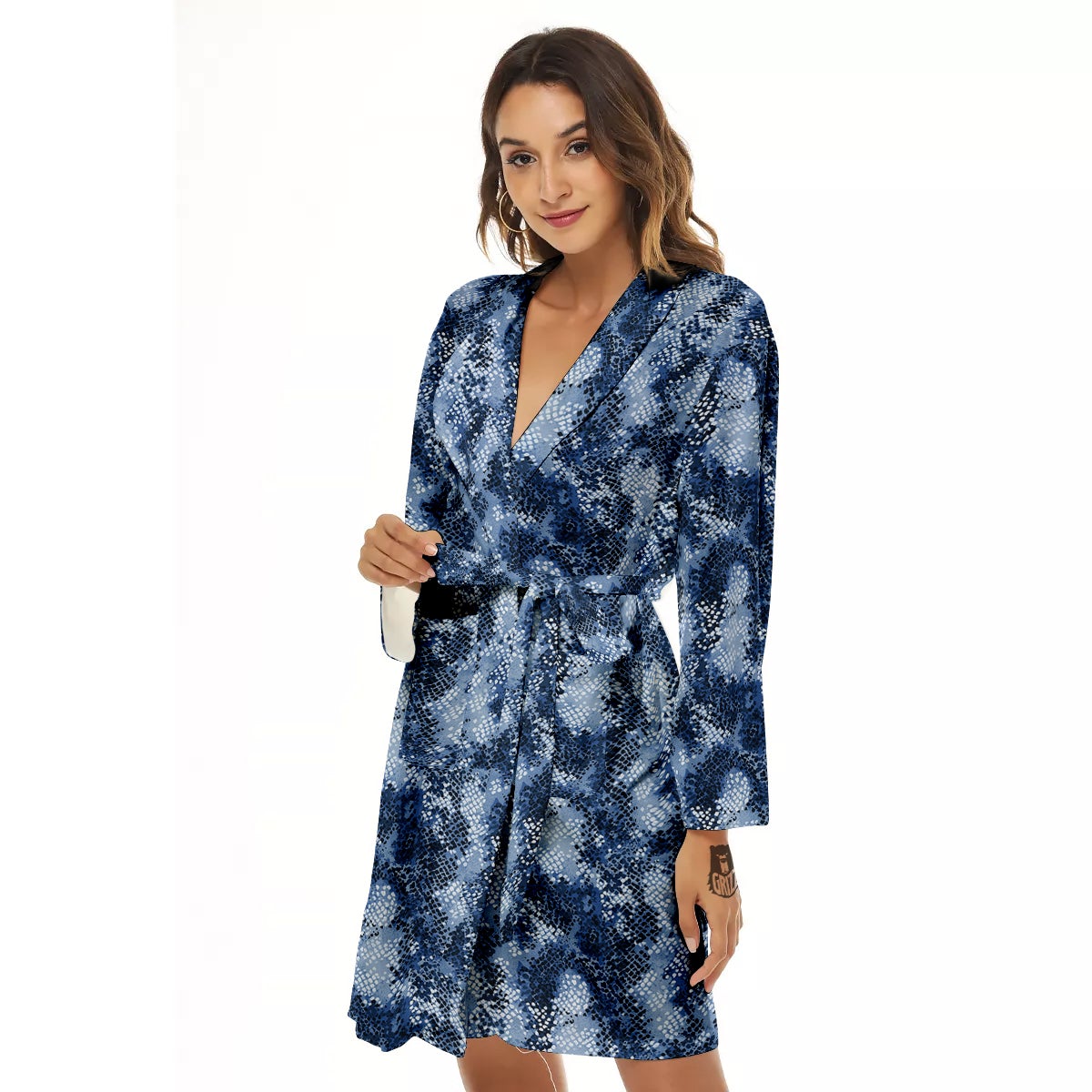 Snakeskin Watercolor Print Pattern Women's Robe-grizzshop