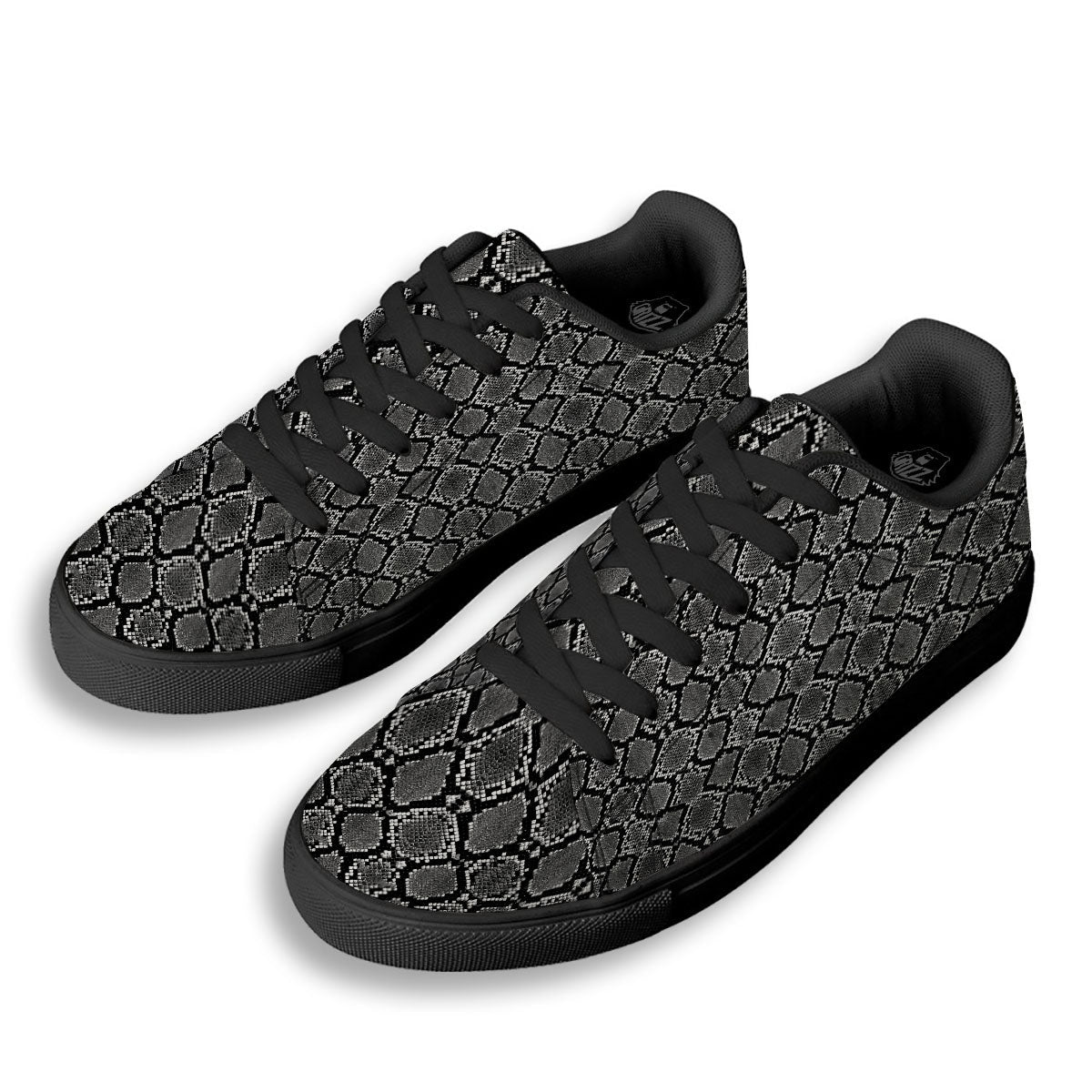 Snakeskin White And Black Print Black Low Top Sneakers-grizzshop