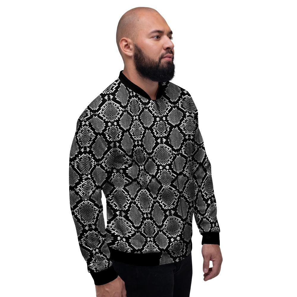 Snakeskin White And Black Print Men's Bomber Jacket-grizzshop
