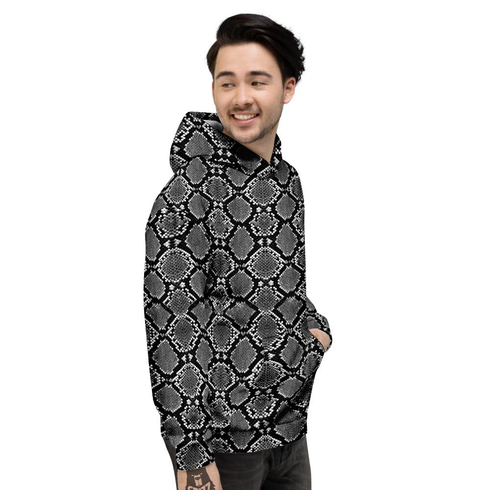 Snakeskin White And Black Print Men's Hoodie-grizzshop