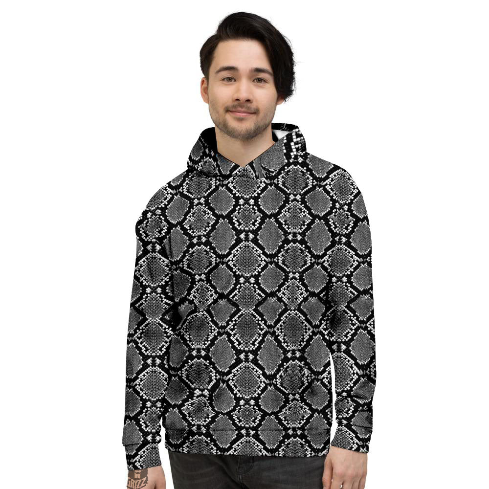 Snakeskin White And Black Print Men's Hoodie-grizzshop