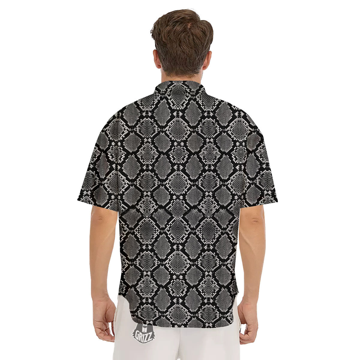 Snakeskin White And Black Print Men's Short Sleeve Shirts-grizzshop
