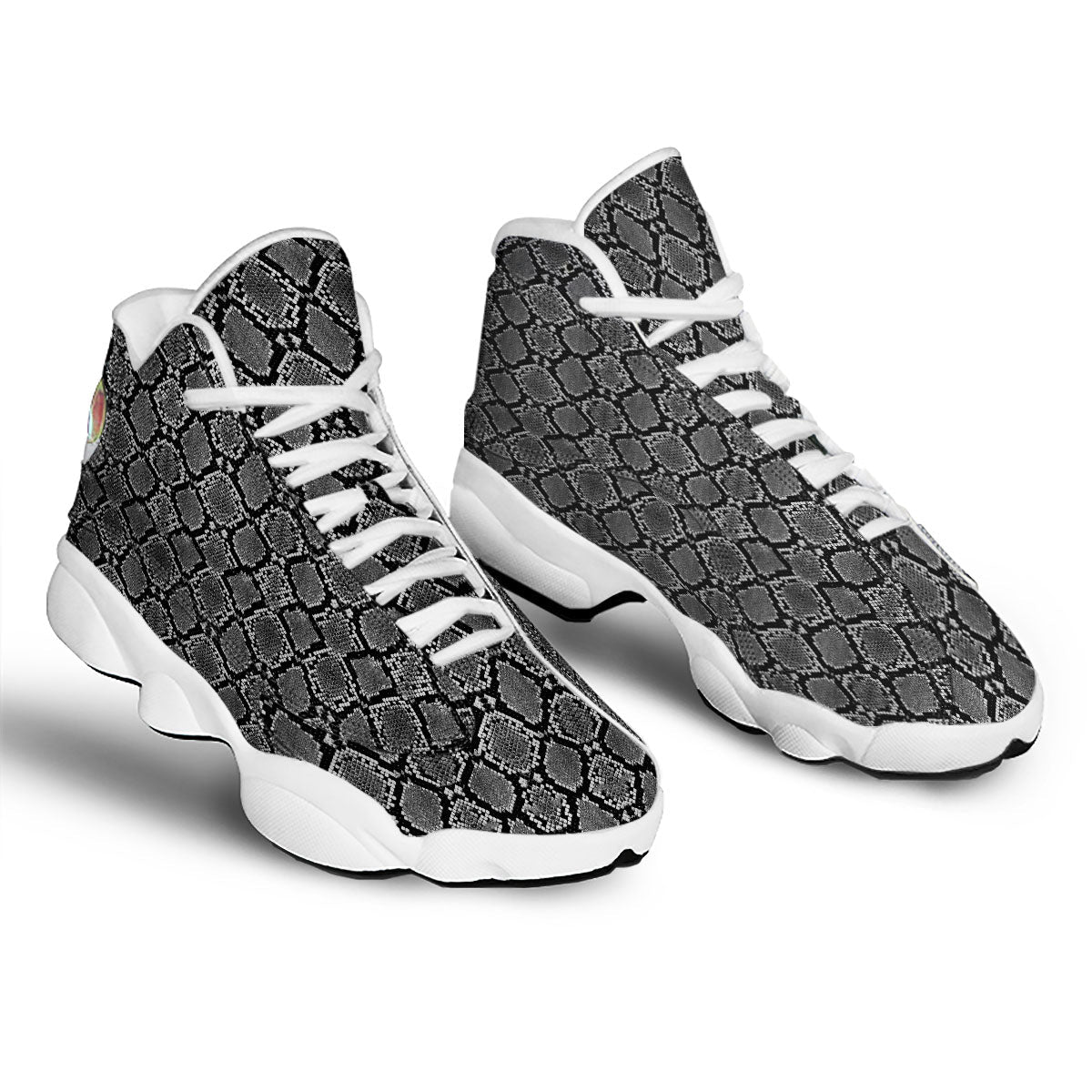 Snakeskin White And Black Print White Basketball Shoes-grizzshop