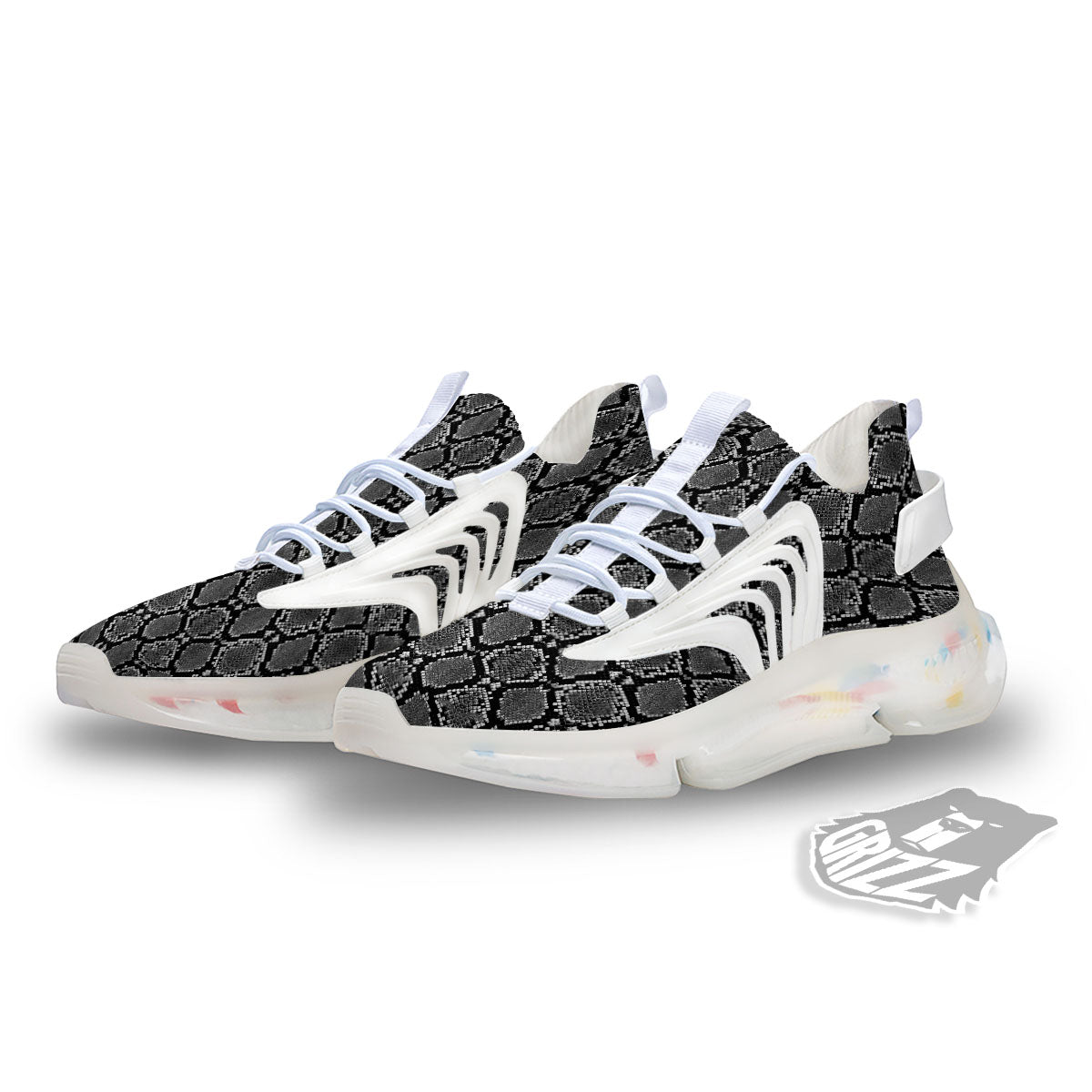 Snakeskin White And Black Print White Gym Shoes-grizzshop