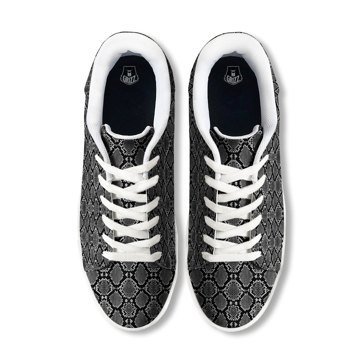 Snakeskin White And Black Print White Low Top Sneakers-grizzshop