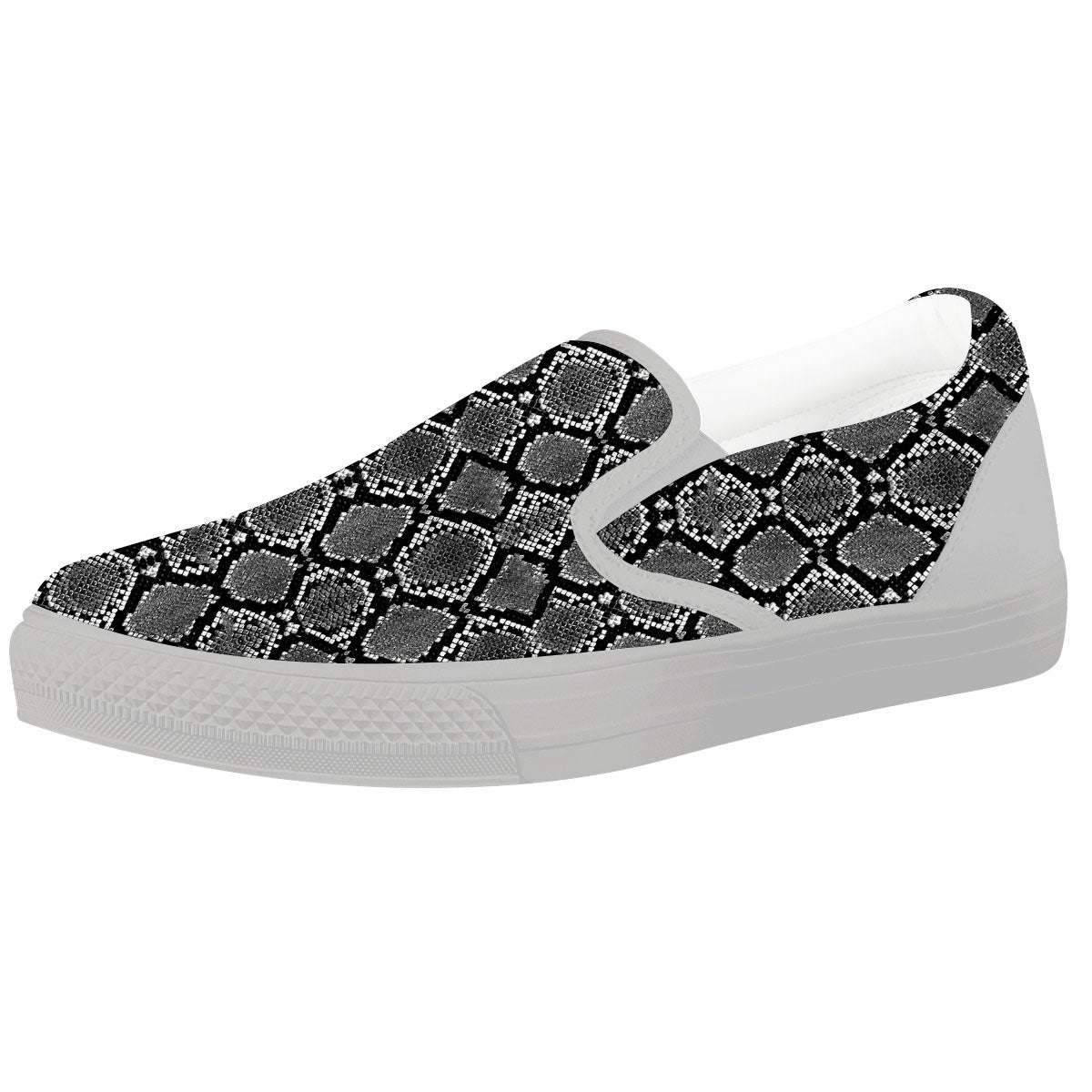 Snakeskin White And Black Print White Slip On Shoes-grizzshop