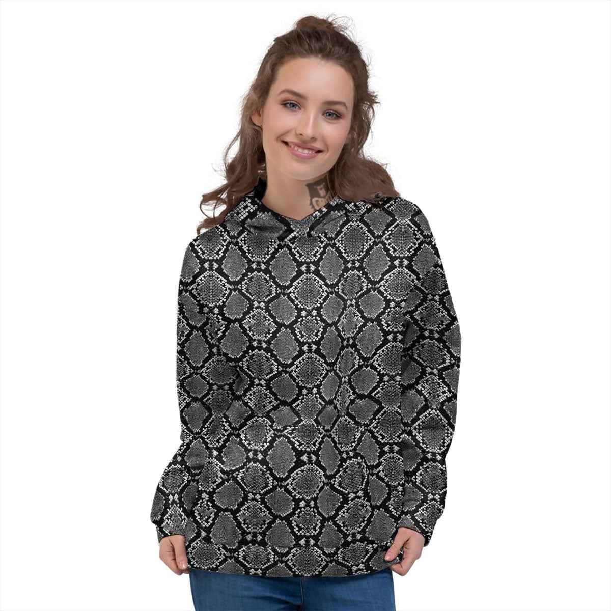 Snakeskin White And Black Print Women's Hoodie-grizzshop