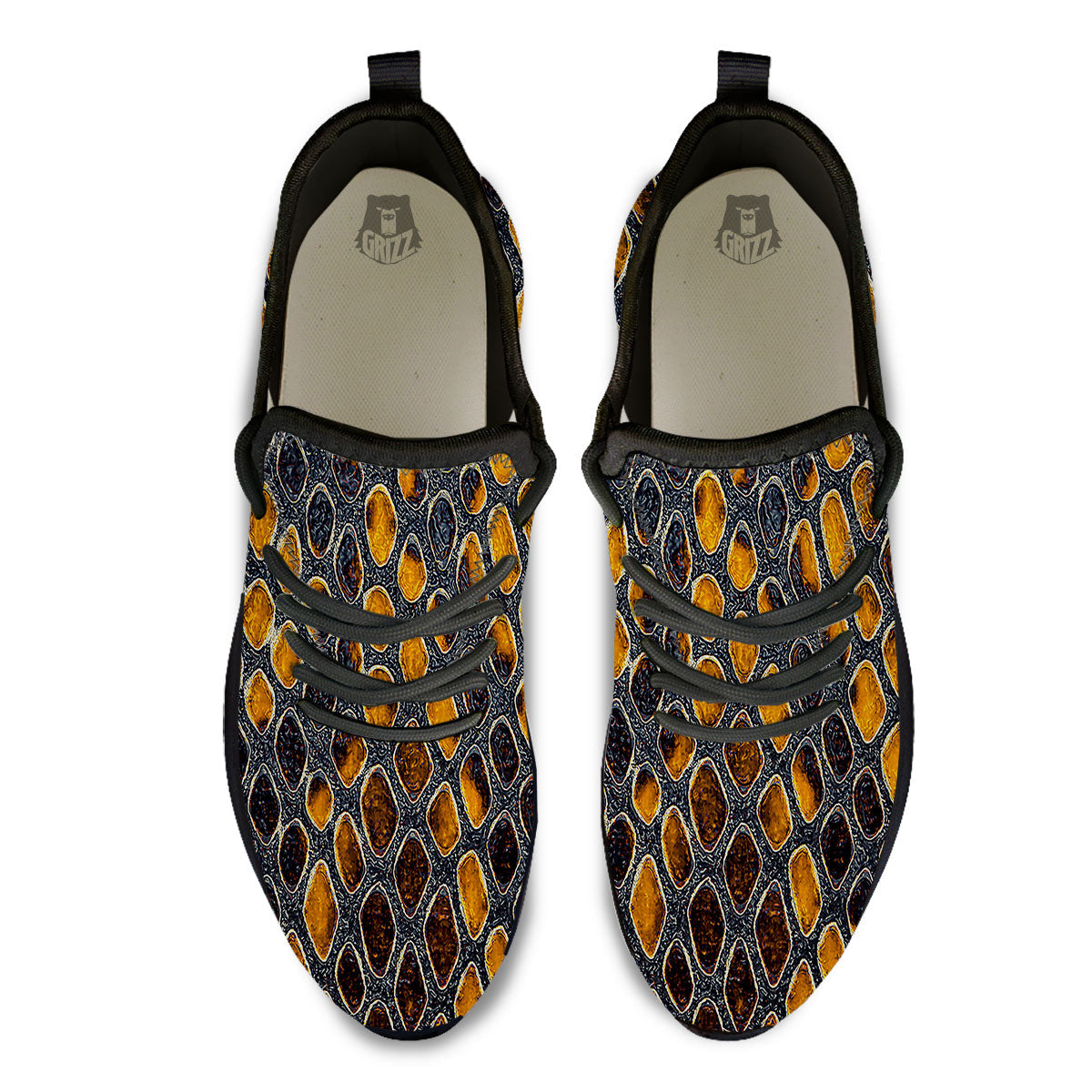 Snakeskin Yellow And Black Print Black Athletic Shoes-grizzshop