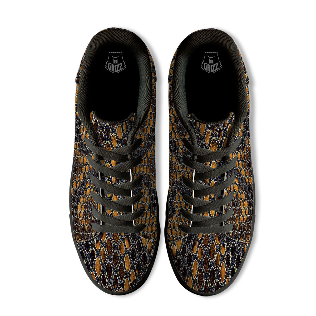 Snakeskin Yellow And Black Print Black Low Top Sneakers-grizzshop