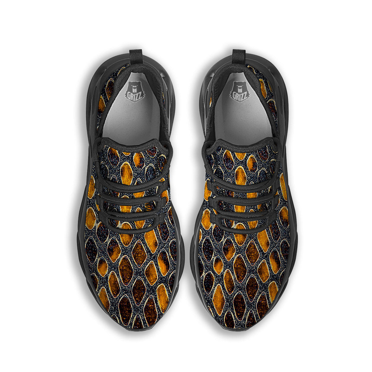 Snakeskin Yellow And Black Print Black Running Shoes-grizzshop