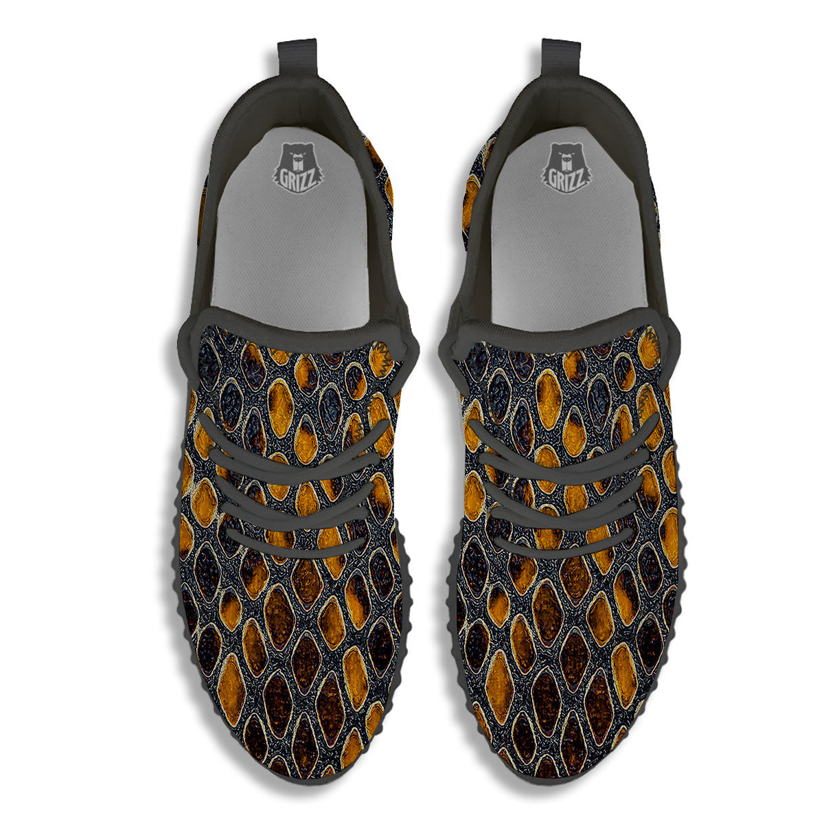 Snakeskin Yellow And Black Print Black Walking Shoes-grizzshop