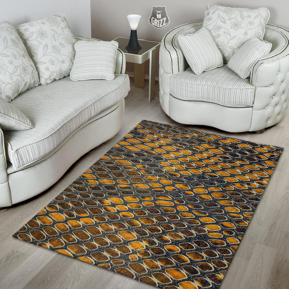 Snakeskin Yellow And Black Print Floor Mat-grizzshop