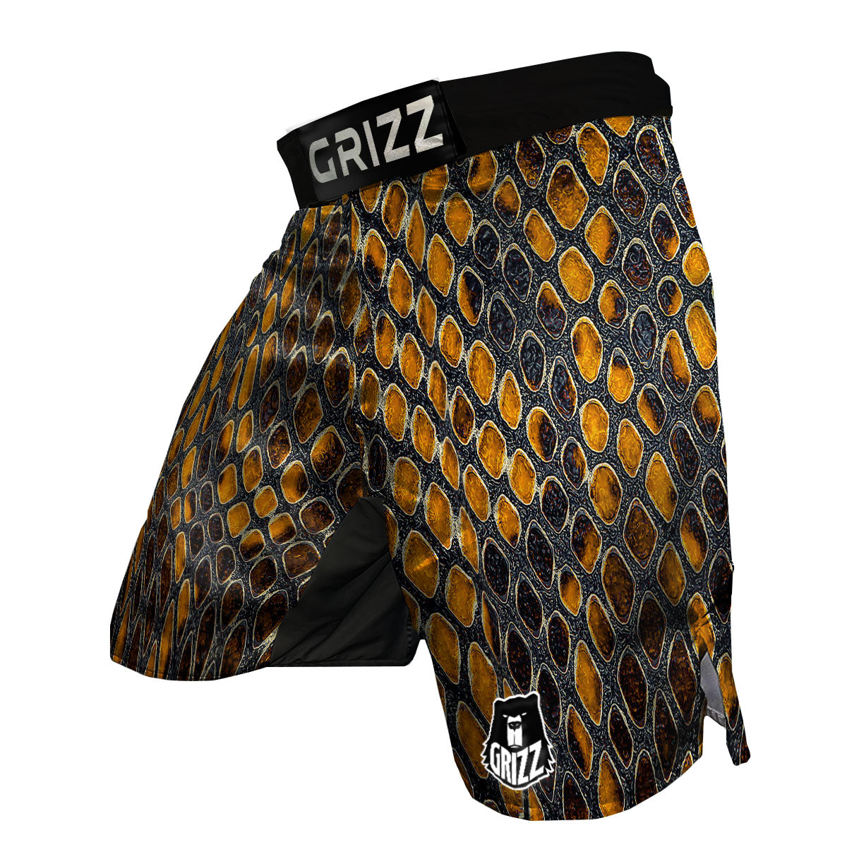 Snakeskin Yellow And Black Print MMA Shorts-grizzshop