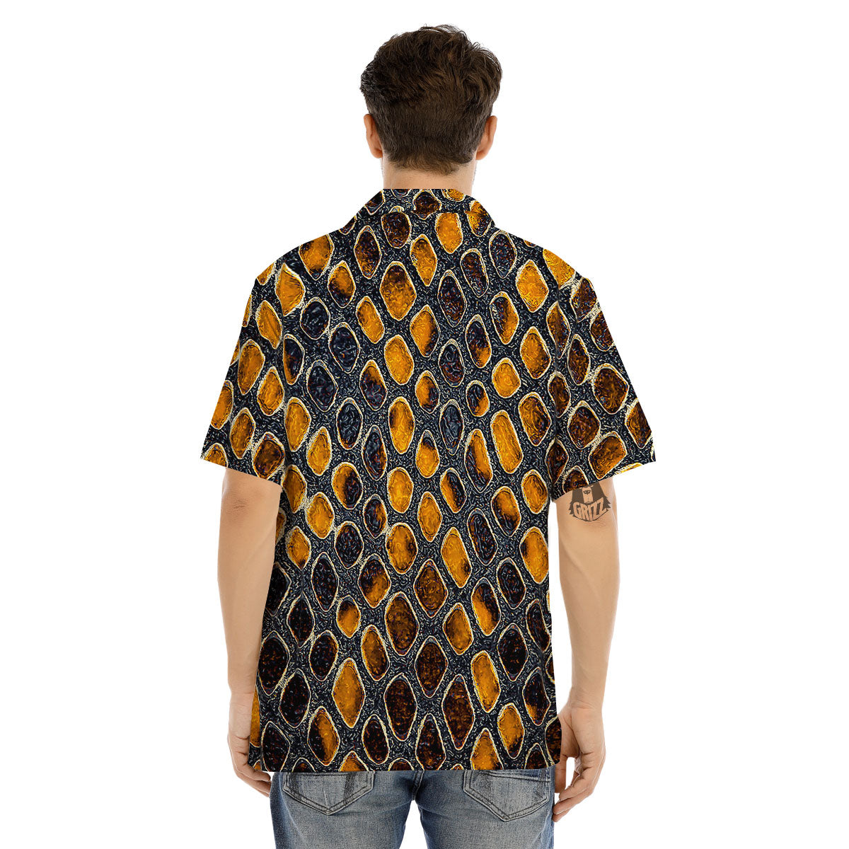 Snakeskin Yellow And Black Print Men's Hawaiian Shirt-grizzshop