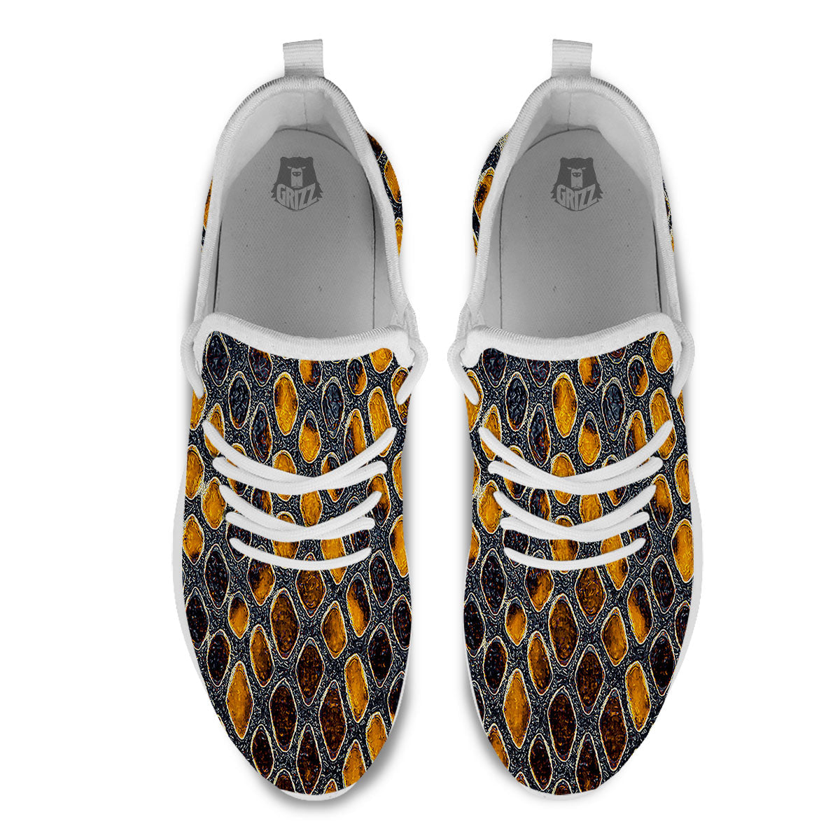 Snakeskin Yellow And Black Print White Athletic Shoes-grizzshop