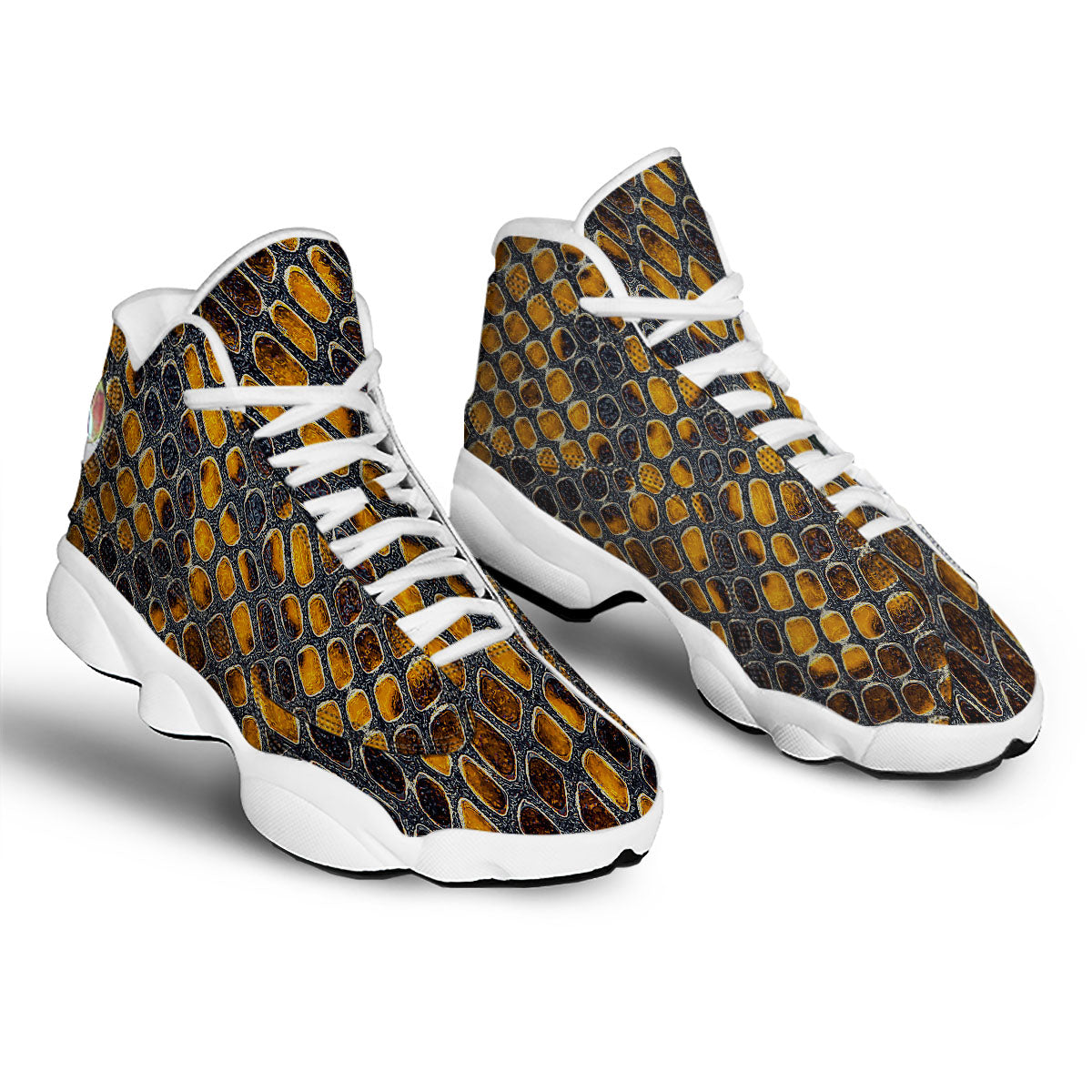 Snakeskin Yellow And Black Print White Basketball Shoes-grizzshop