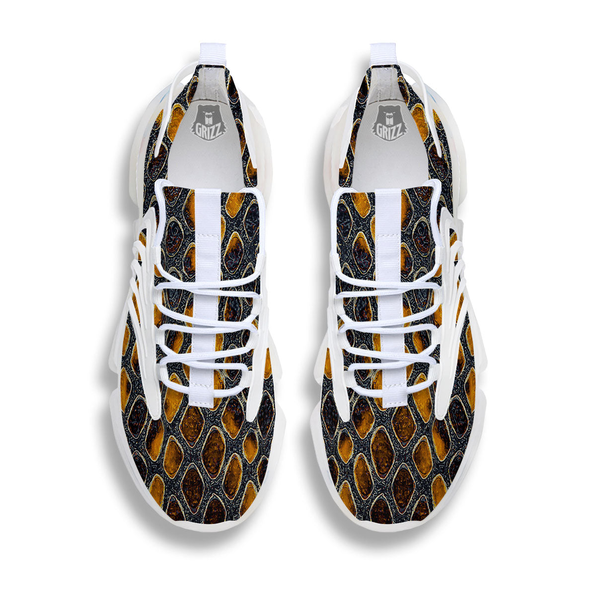 Snakeskin Yellow And Black Print White Gym Shoes-grizzshop